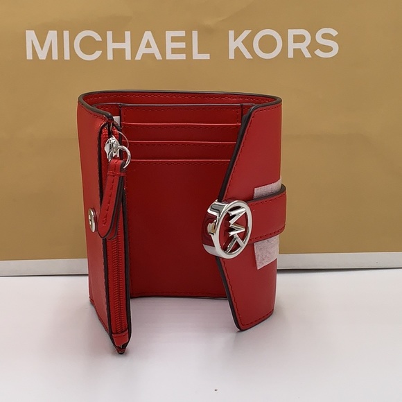 MICHAEL KORS CARMEN MEDIUM LOGO AND FAUX LEATHER WALLET BRIGHT RED NWT - Picture 7 of 12